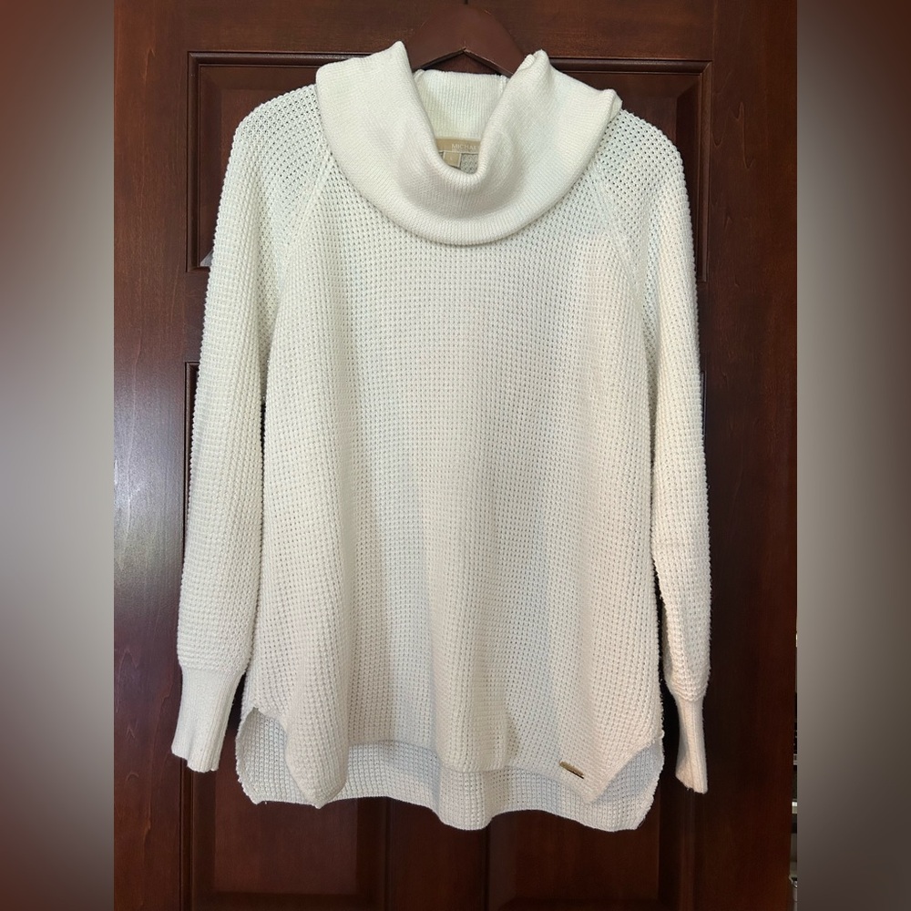 Michael Kors Cream Waffle Knit Cowl Neck Tunic Sweater Large